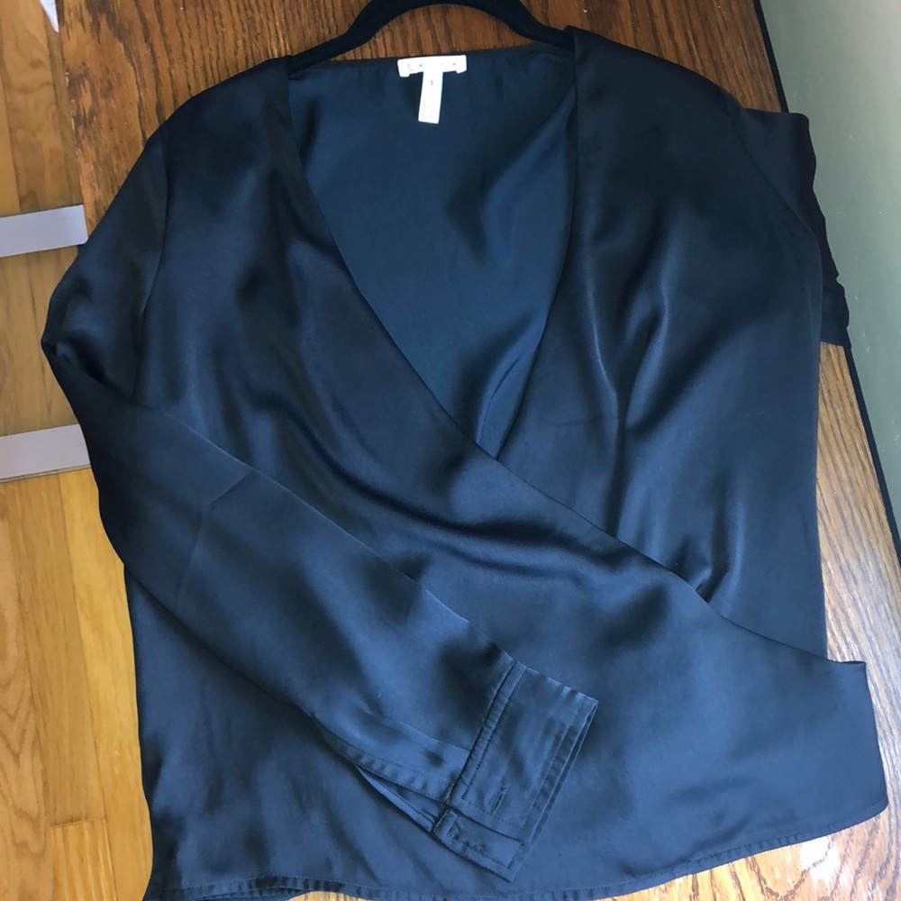 Black sheen wrap blouse